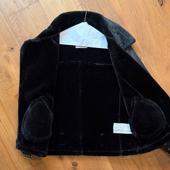 NEW / Zara Shearling Black Moto Faux Leather Biker Jacket / Small - Picture 7 of 8